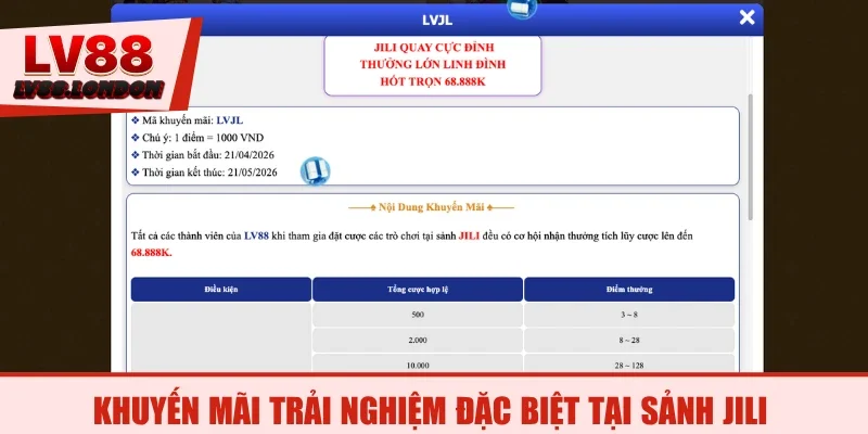 Khuyến mãi trải nghiệm đặc biệt tại sảnh JILI