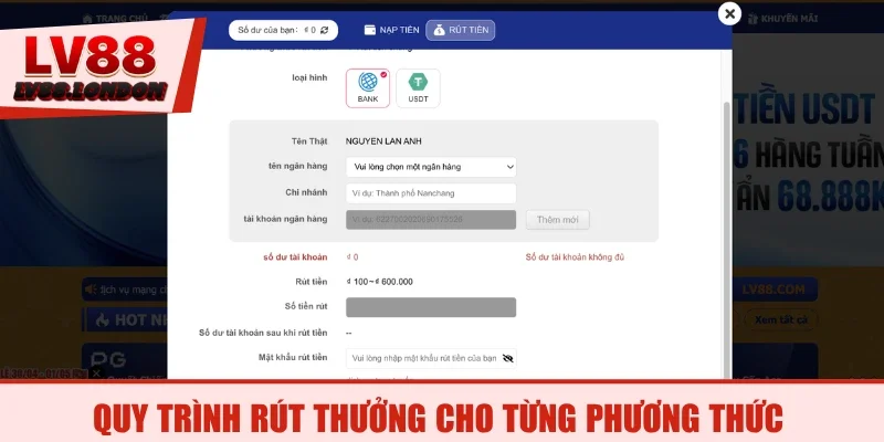 Quy trình rút thưởng cho từng phương thức